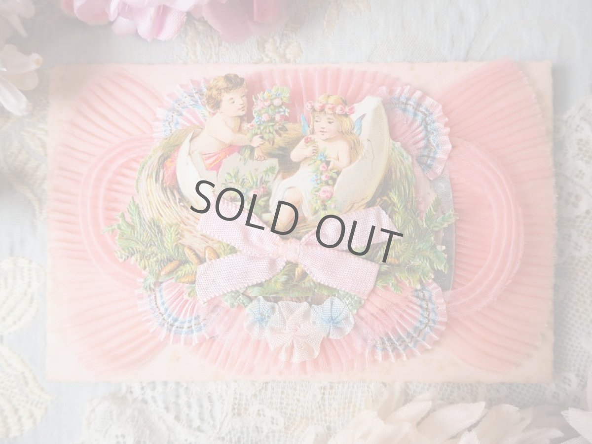 画像2: ピンクのプリーツリボンと天使とお花のクロモカード (2)