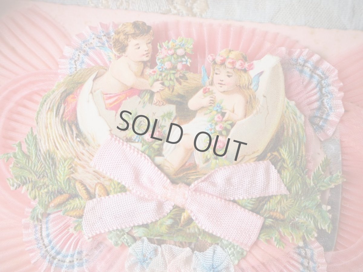 画像3: ピンクのプリーツリボンと天使とお花のクロモカード (3)