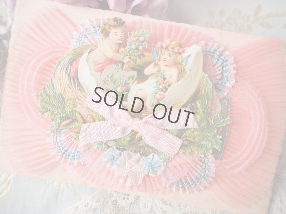 画像10: ピンクのプリーツリボンと天使とお花のクロモカード (10)