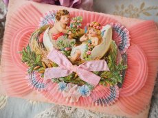 画像10: ピンクのプリーツリボンと天使とお花のクロモカード (10)