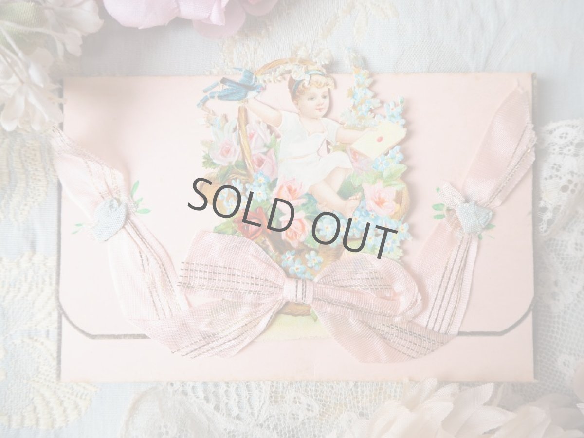 画像2: ピンクのリボンと天使のクロモカード/中にもカード (2)