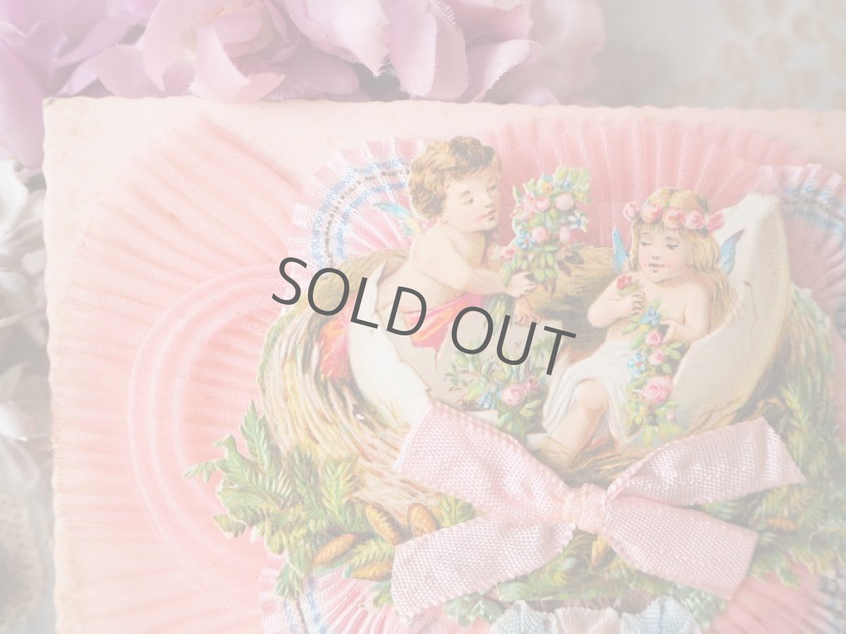 画像11: ピンクのプリーツリボンと天使とお花のクロモカード (11)