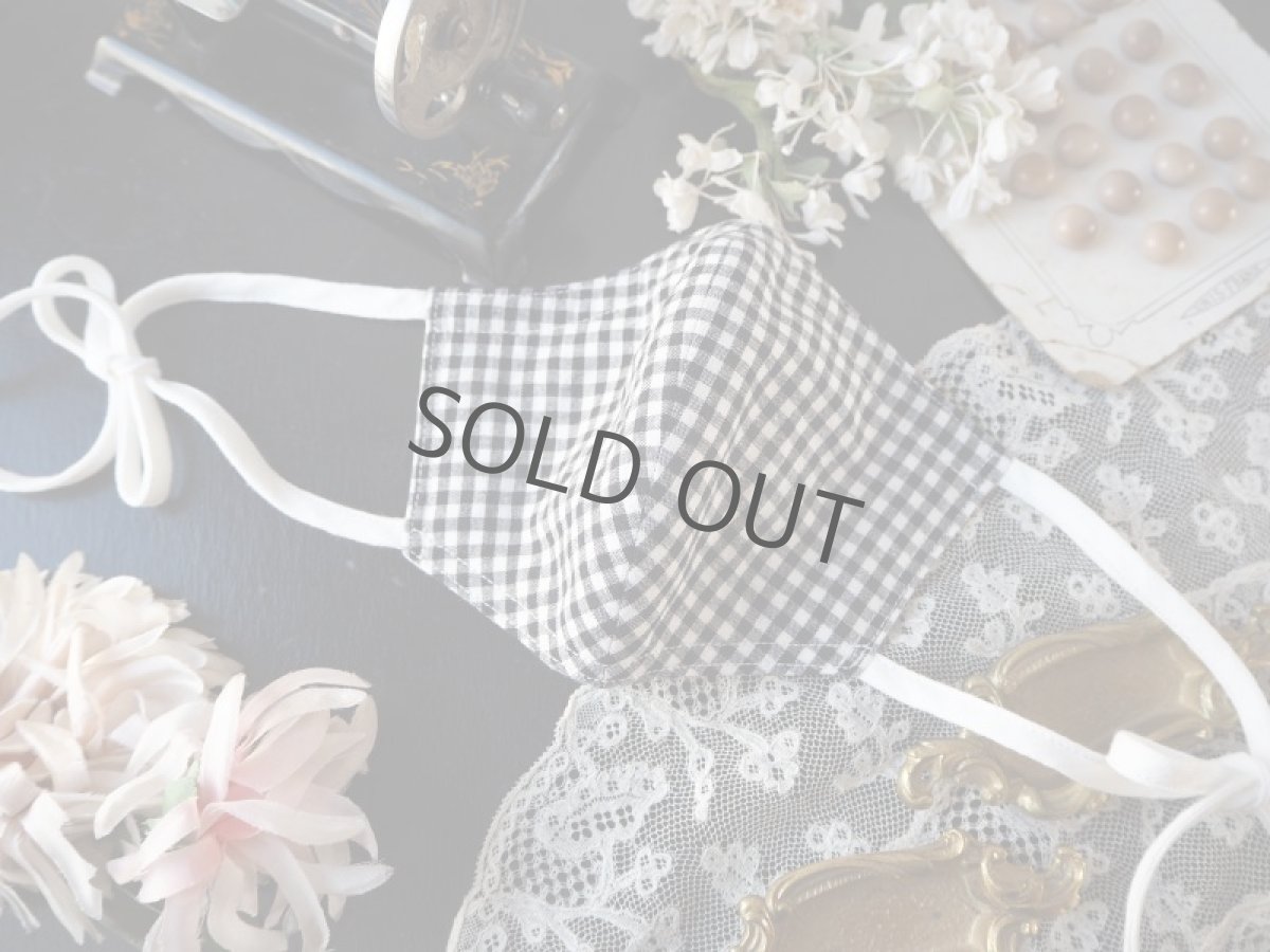 画像2: 【受注販売】ロゼッティ、リボンの布マスク/チェック×白リボン/耳後ろリボンver (Rosetta Grotti) (2)