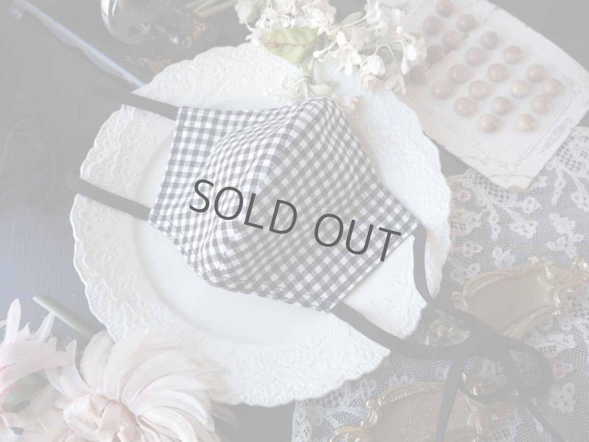 画像2: 【受注販売】ロゼッティ、リボンの布マスク/チェック×黒リボン (Rosetta Grotti) (2)