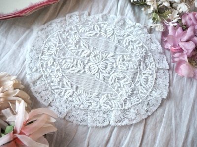 画像2: チュールレース花の刺繍楕円形のドイリー