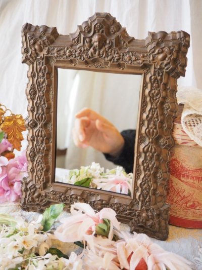 画像1: 天使と花のロココ柄ミラー／小さめの鏡
