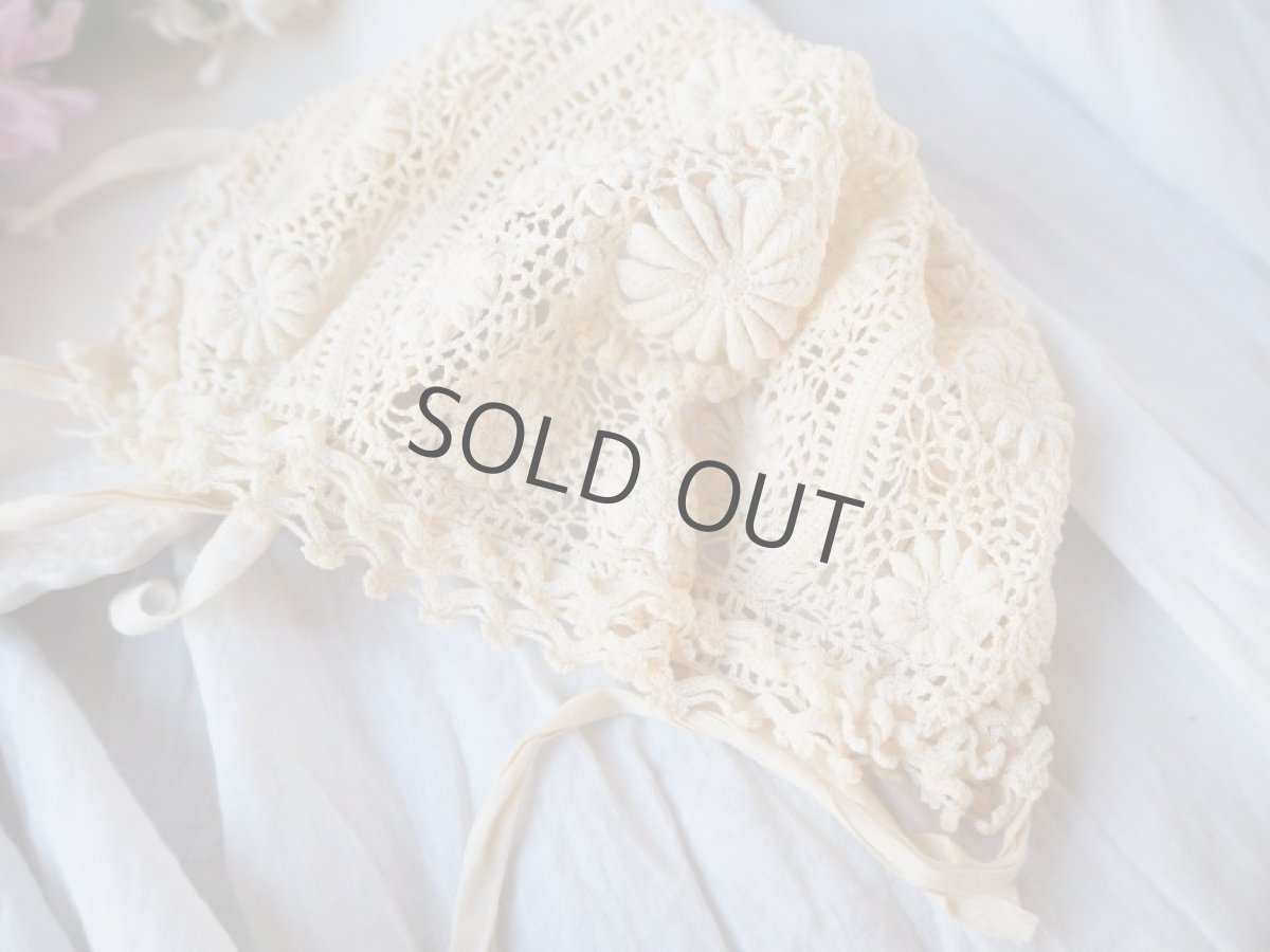 画像9: 手仕事クロシェレースの小さなベビーボネ (9)