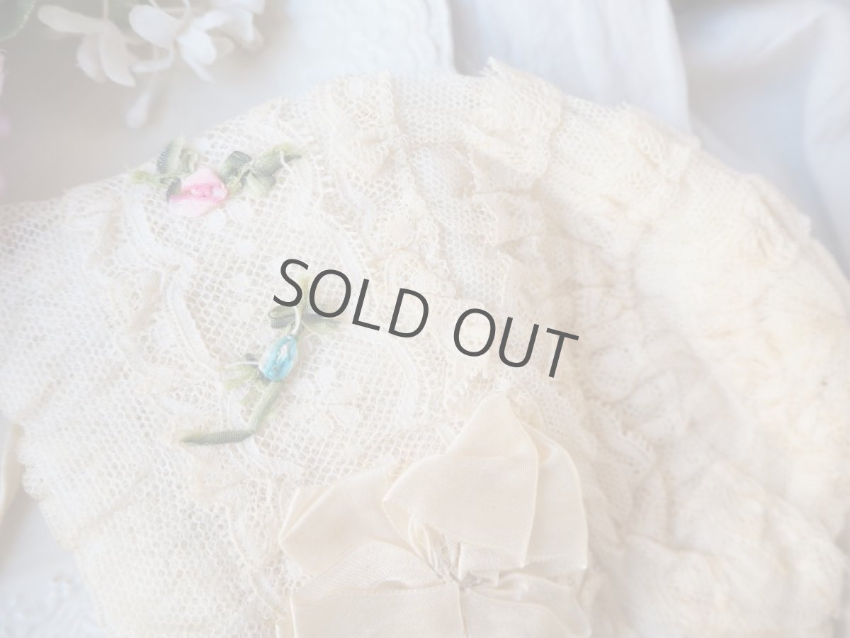 画像3: ロココリボンと段々レースフリルのベビーボネ／シルクライナー (3)