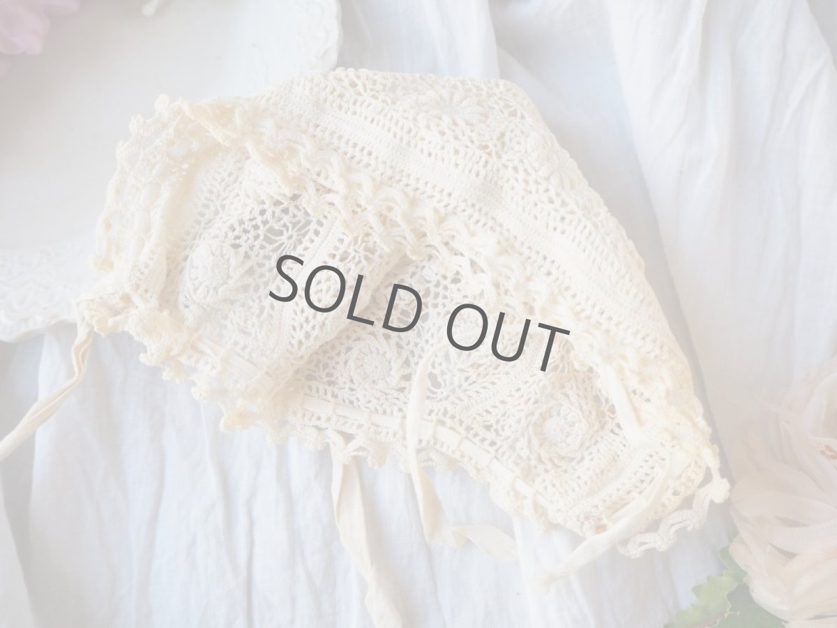 画像11: 手仕事クロシェレースの小さなベビーボネ (11)