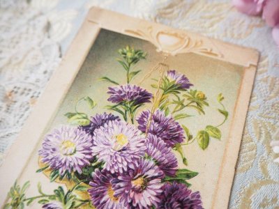 画像1: エンボス加工紫の花のカード/天使の切手