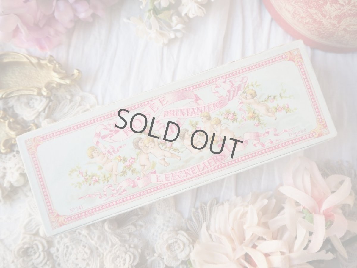 画像2: 古いローズサボンの紙箱/天使とピンクのリボン (2)