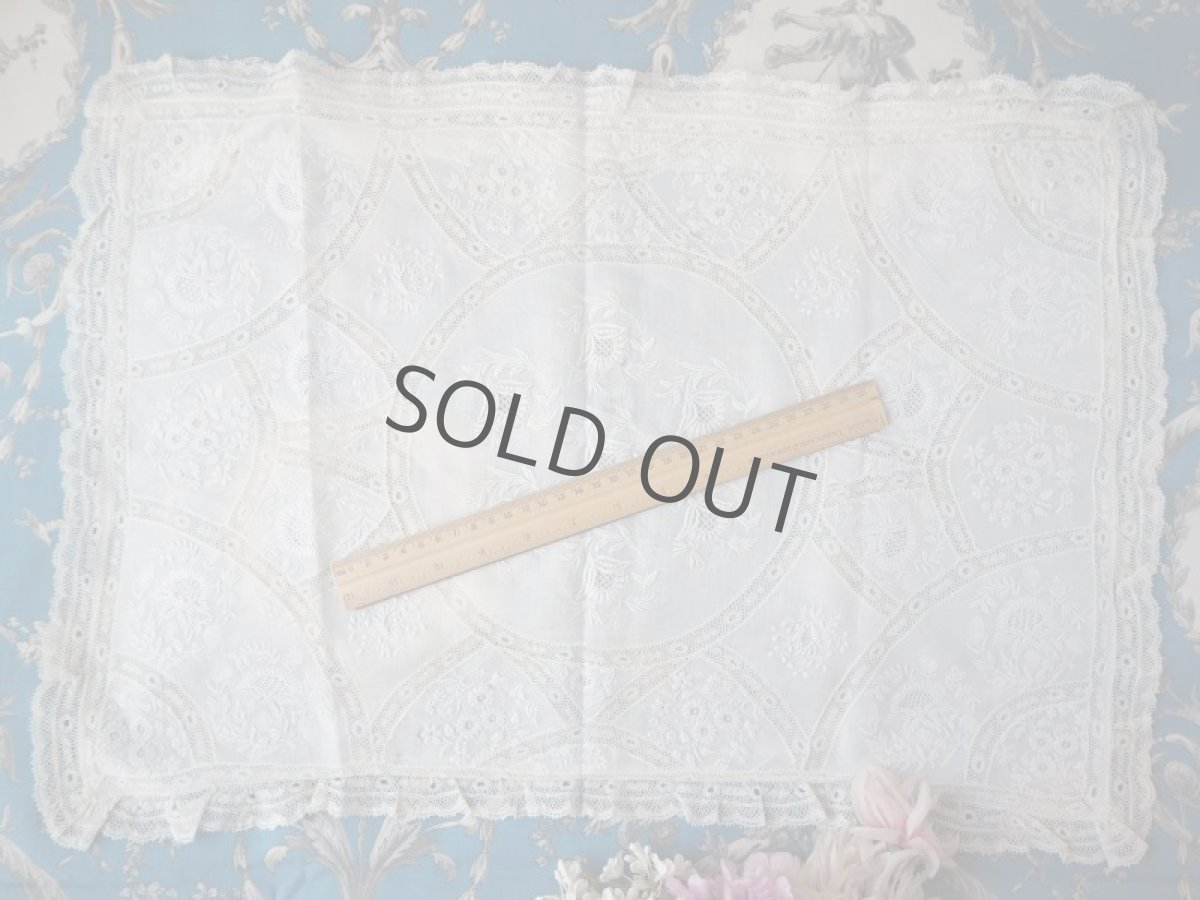 画像17: 細やかな手仕事刺繍のノルマンディレースカバー (17)