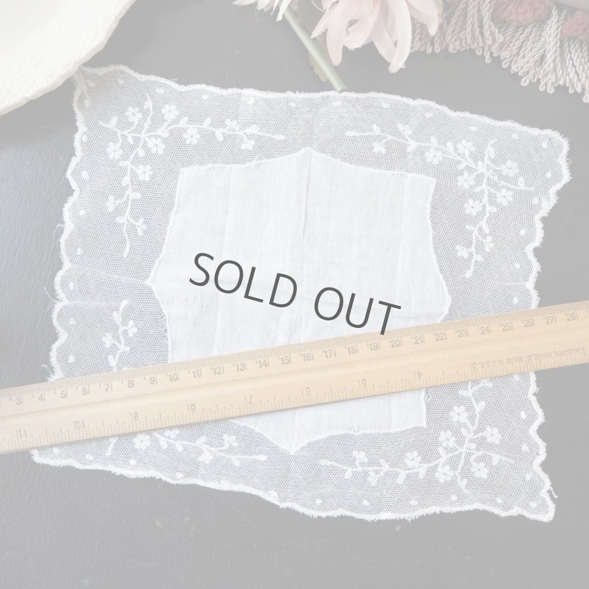 画像7: 小花の刺繍チュールレースのドイリー/四角形 (7)