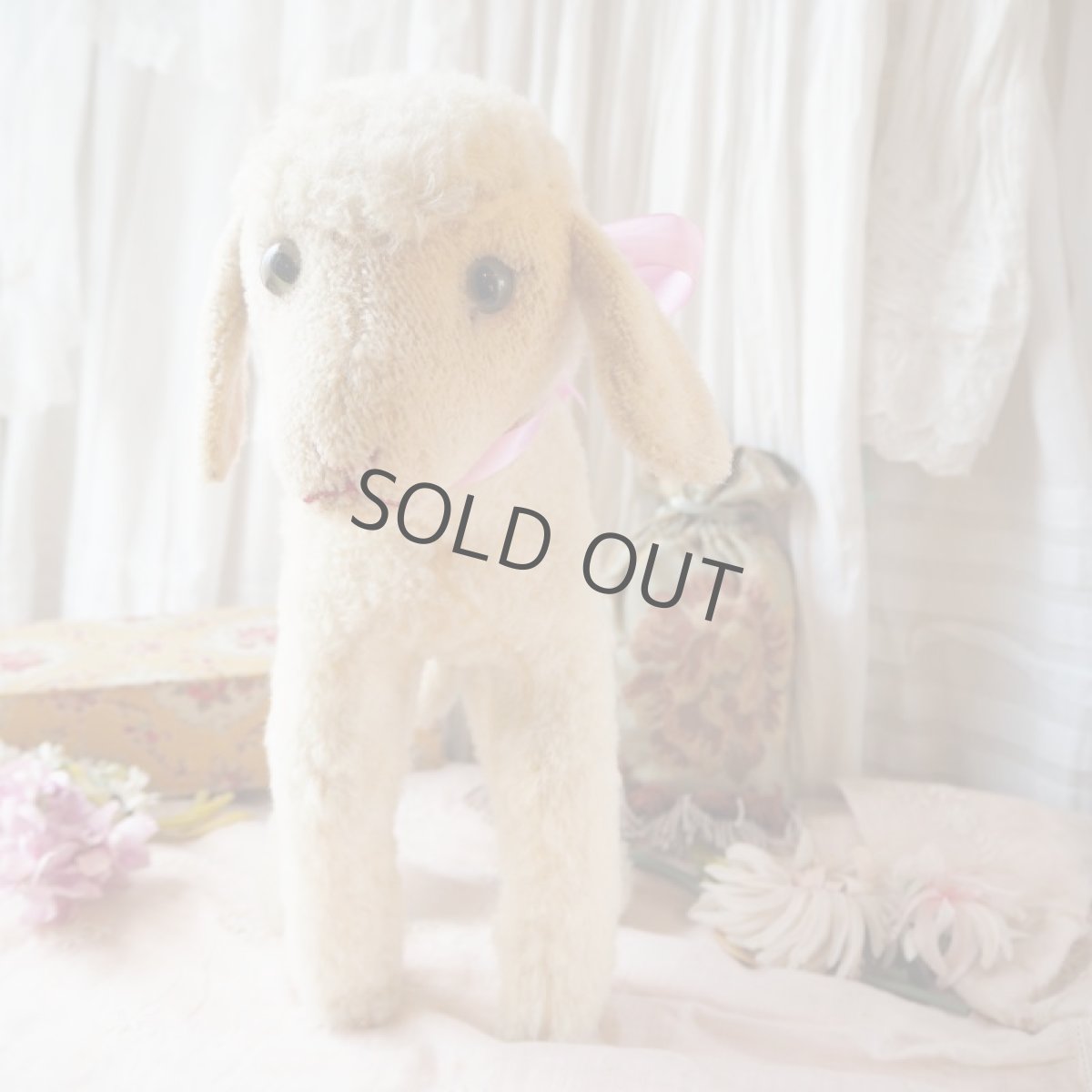 画像16: ピンク色リボンの羊/シュタイフ社レアな特大サイズ (16)