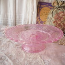 画像11: ピンク色ガラスのケーキ皿/飾り用のお皿 (11)