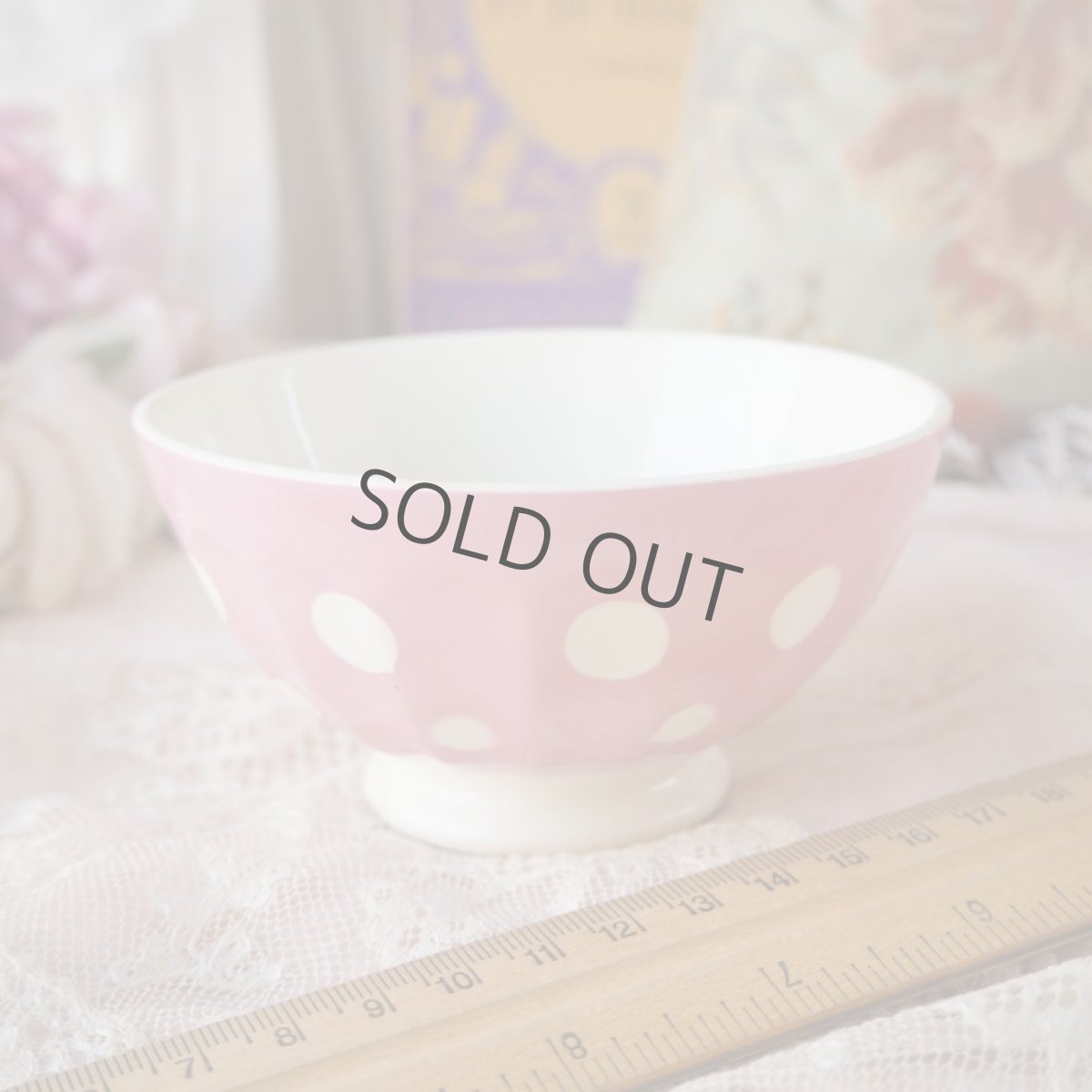 画像16: ピンク色ドット模様の小さめカフェオレボウル  (16)