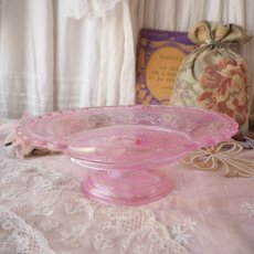 画像10: ピンク色ガラスのケーキ皿/飾り用のお皿 (10)