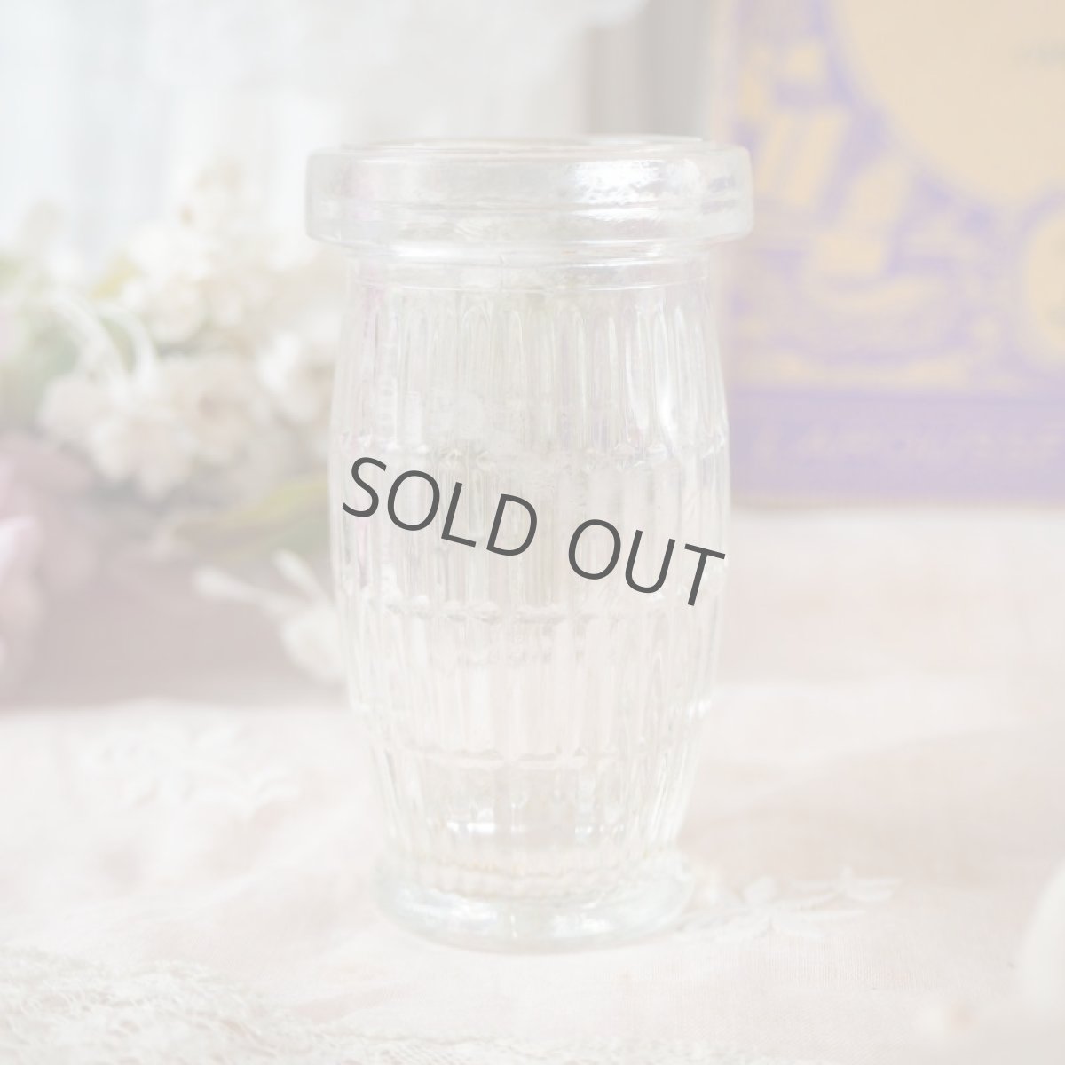 画像3: 古いガラス製の広口小瓶/樽形ライン (3)