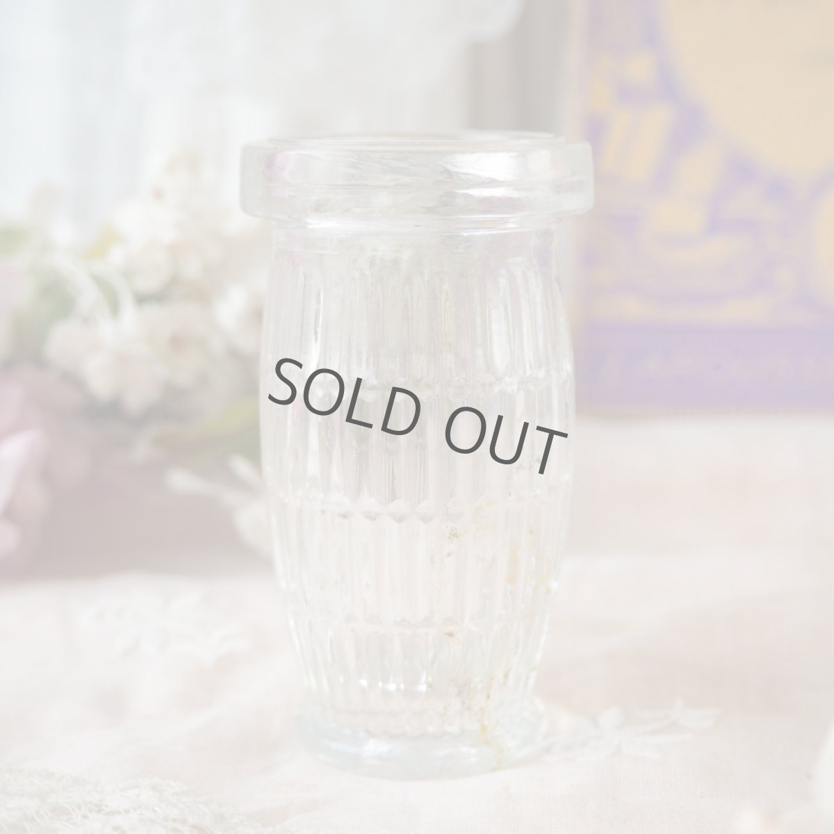 画像4: 古いガラス製の広口小瓶/樽形ライン (4)