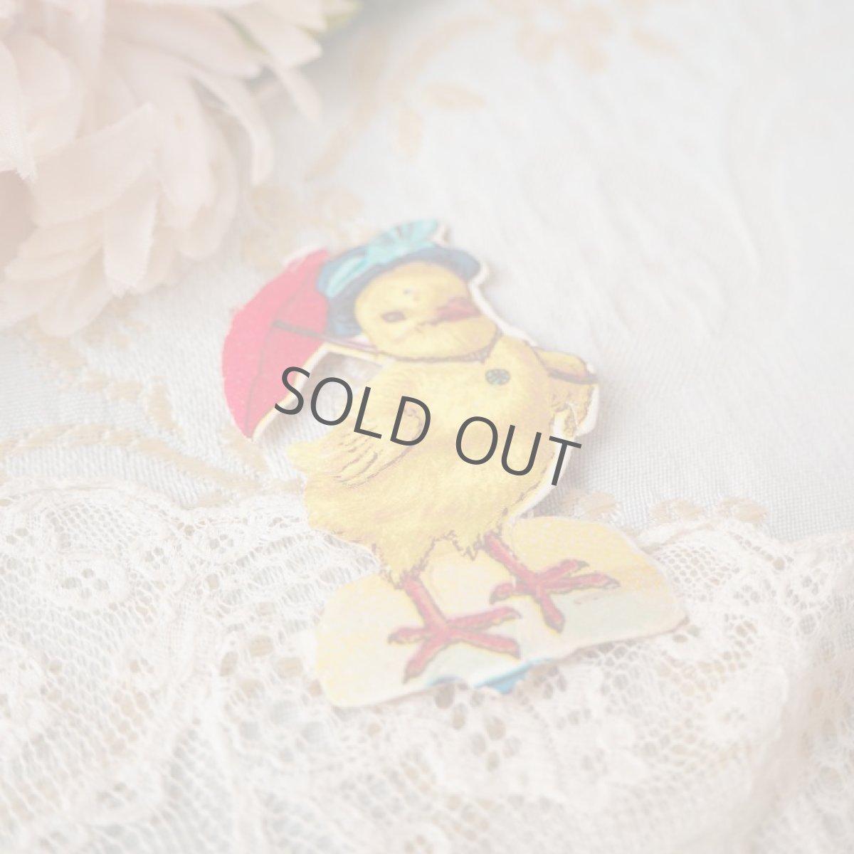 画像4: 古いクロモカード　赤い傘を持ったヒヨコ (4)