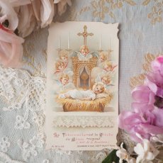 画像1: 古い繊細な教会カード　天使の絵柄と文字 (1)