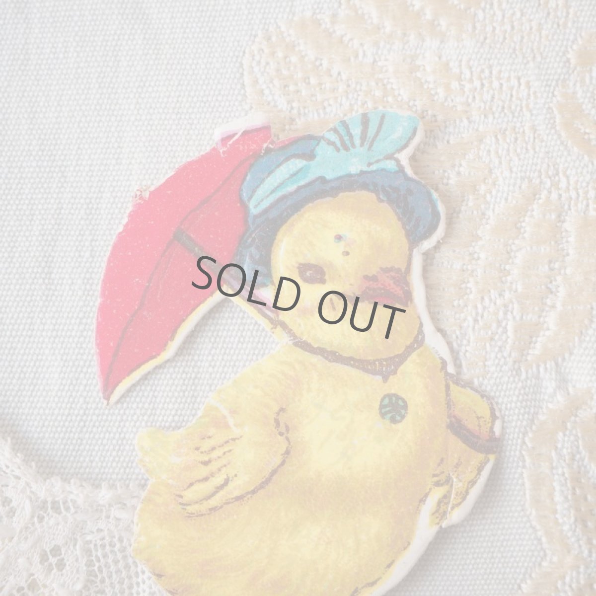 画像2: 古いクロモカード　赤い傘を持ったヒヨコ (2)