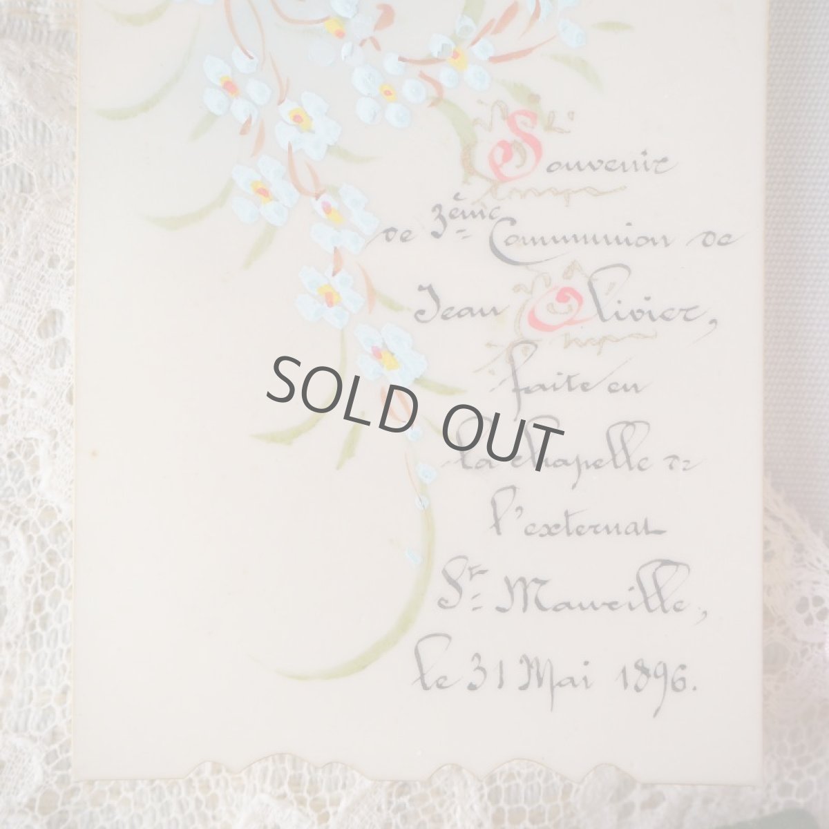 画像3: 古いセルロイド製手描きの教会カード 聖杯と小花と文字 (3)