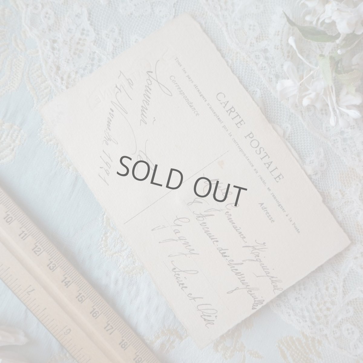 画像7: 白いレースのボネのカード/白い小花の布花 (7)