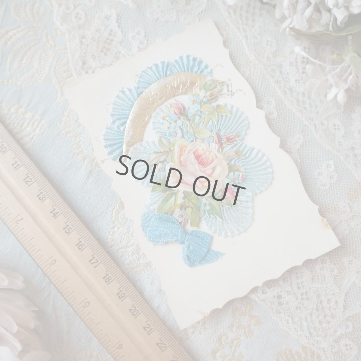 画像4: ブルーリボンとピンクの薔薇豪華なクロモカード (4)