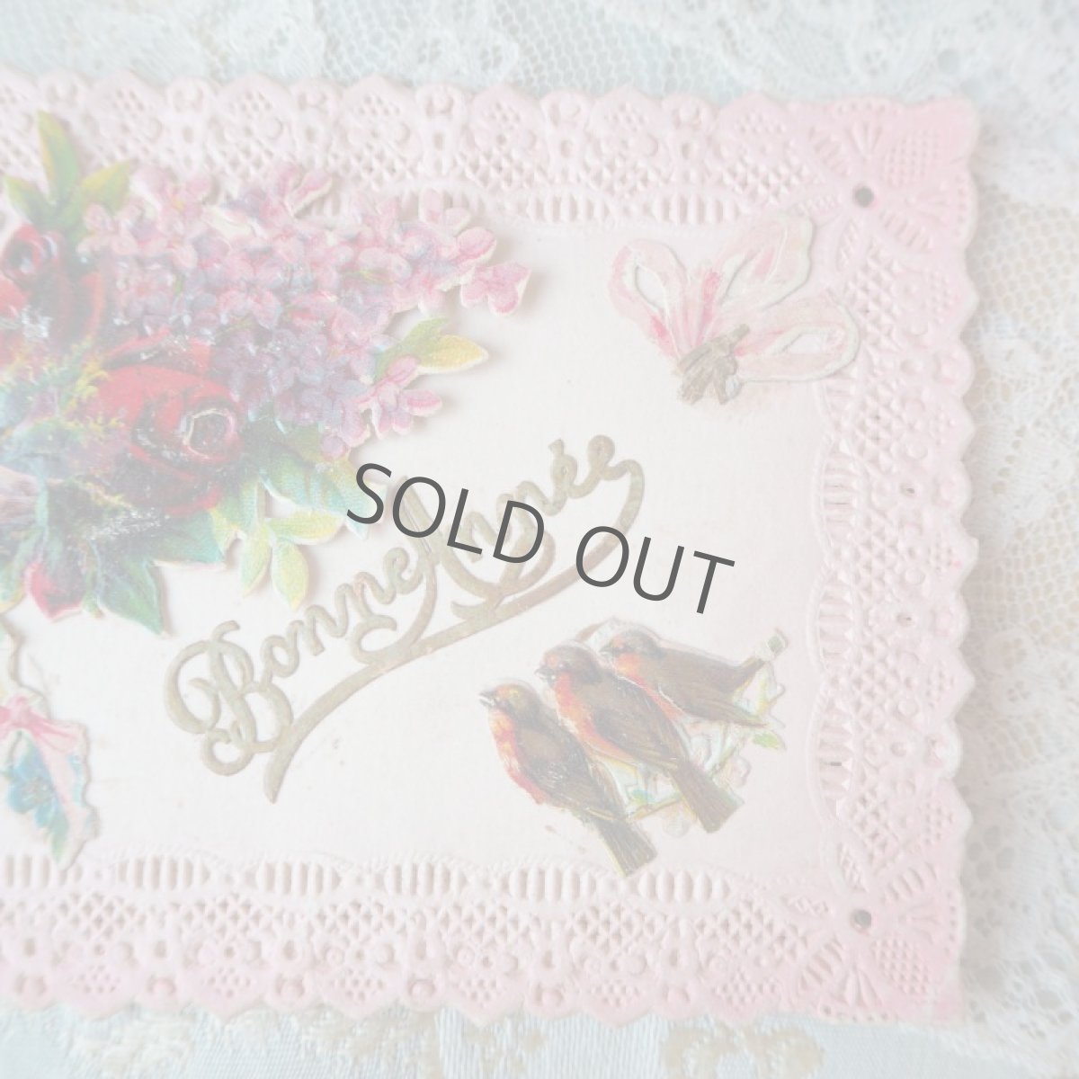 画像3: ピンク色レース柄エンボスのクロモカード (3)