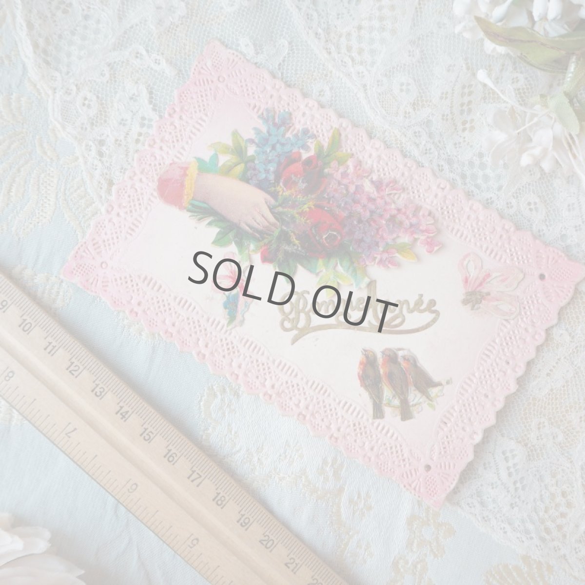 画像4: ピンク色レース柄エンボスのクロモカード (4)