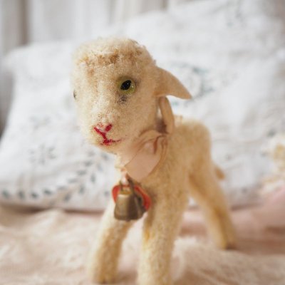 画像1: シュタイフ社製小さい羊の縫いぐるみ/SWAPLピンクリボン