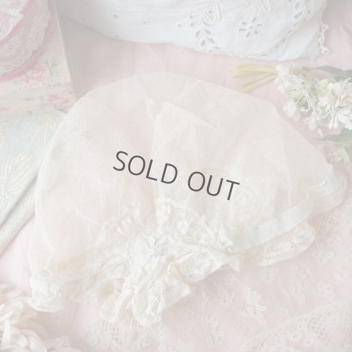 画像3: 繊細なチュールレースのベビーボネ (3)