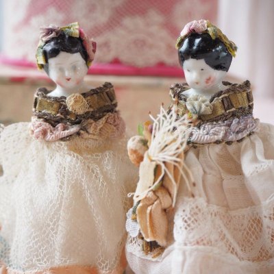 画像2: チュールレースドレスと布花のビスクヘッドドール／ロココリボンの小さなお人形