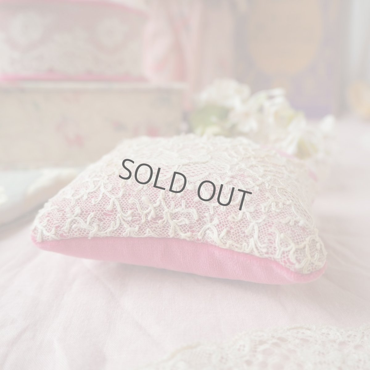 画像3: アンティークレースとピンク色ベルベットのピンクッション/四角形と長方形 (3)