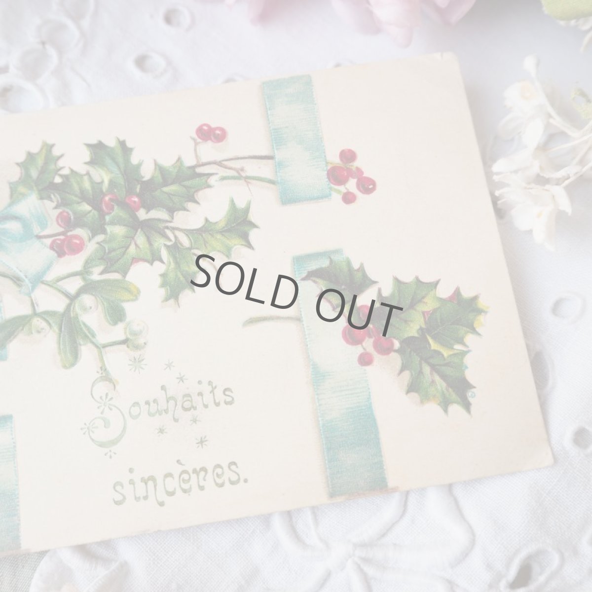 画像3: 柊とヤドリギと青いリボンのクリスマスカード/エンボス加工 (3)