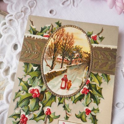 画像1: 赤い実の柊と親子のクリスマスカード