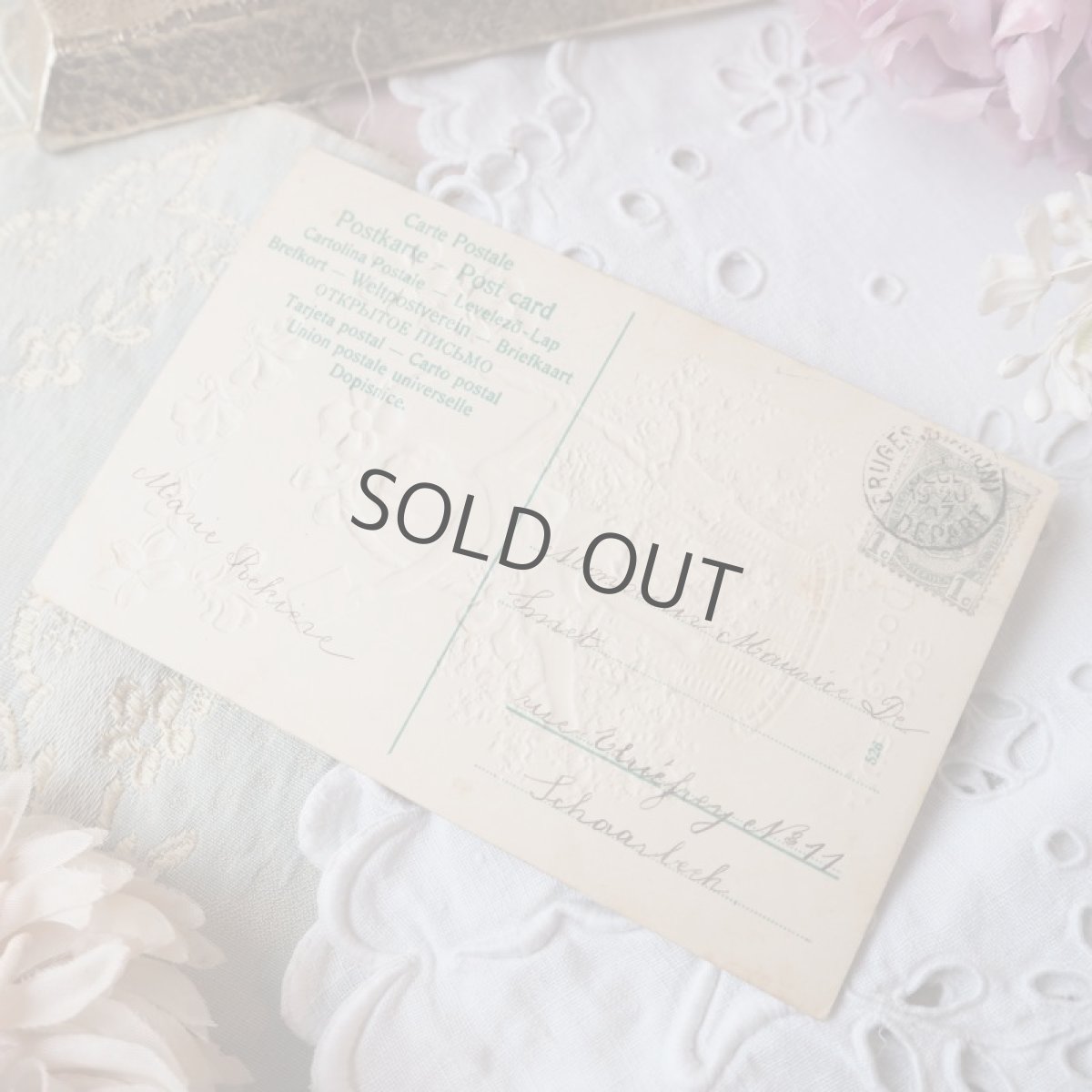 画像4: ピンク色小花の花籠　少女とスミレのカード (4)