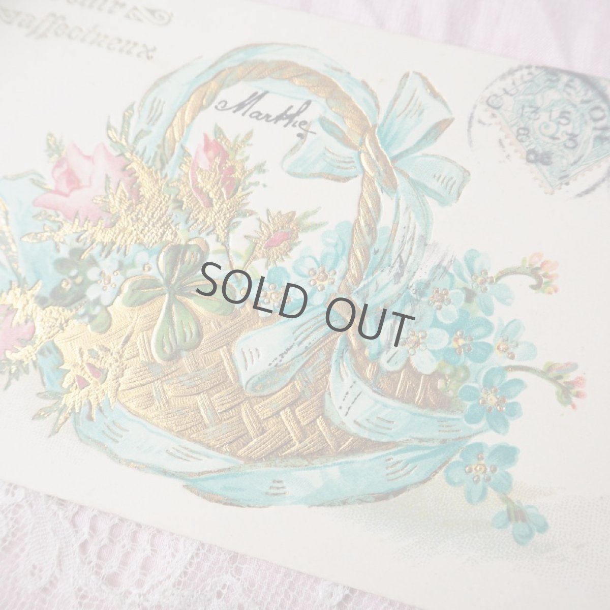 画像4: 金彩箔押し、薔薇と忘れな草、クローバーの花籠カード (4)