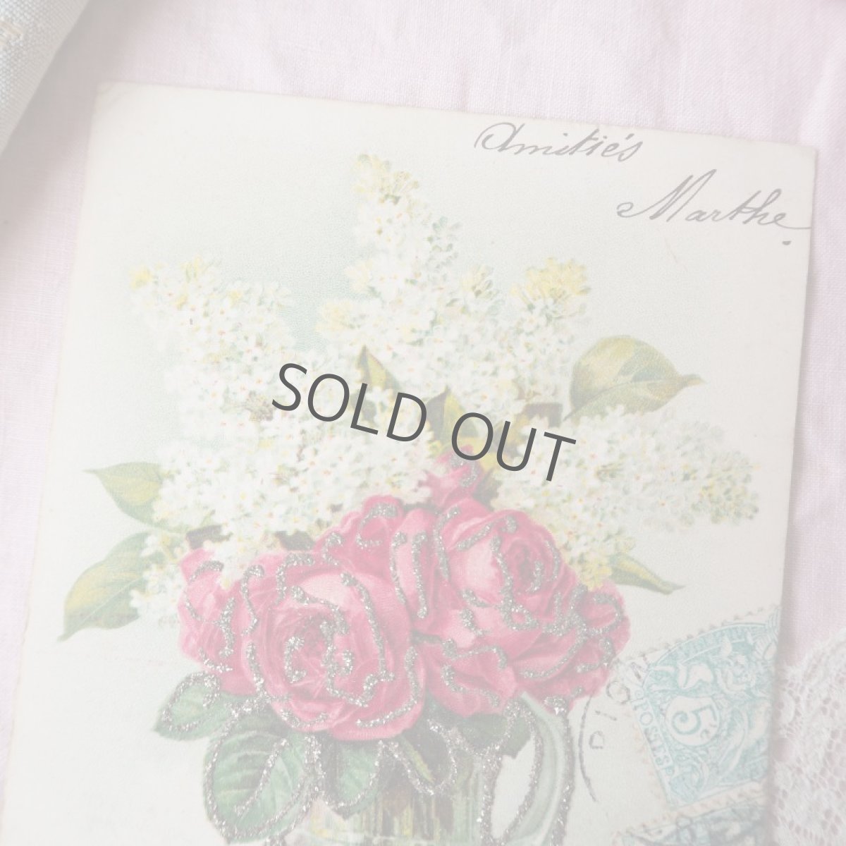 画像2: 赤い薔薇とライラックのラメ飾りのカード (2)