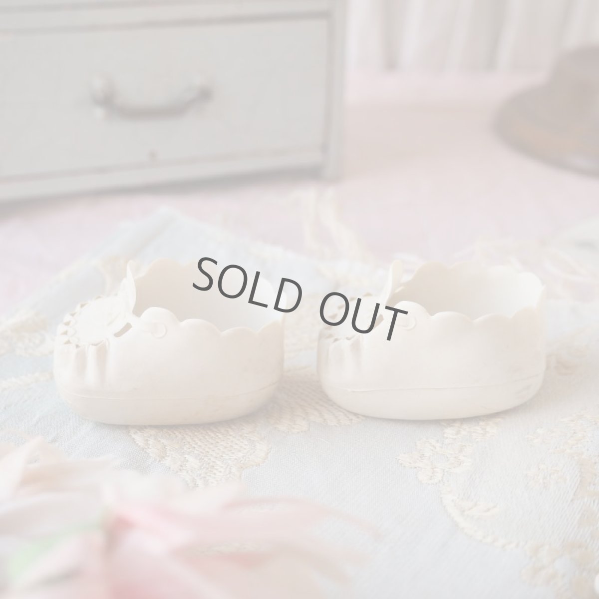 画像3: ドール用白い小さなペア靴/縁スカラップベビーシューズ (3)