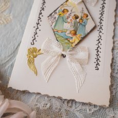 画像3: 二つ折りコミュニオンカード/天使とリボンの飾り、金の箔押し (3)