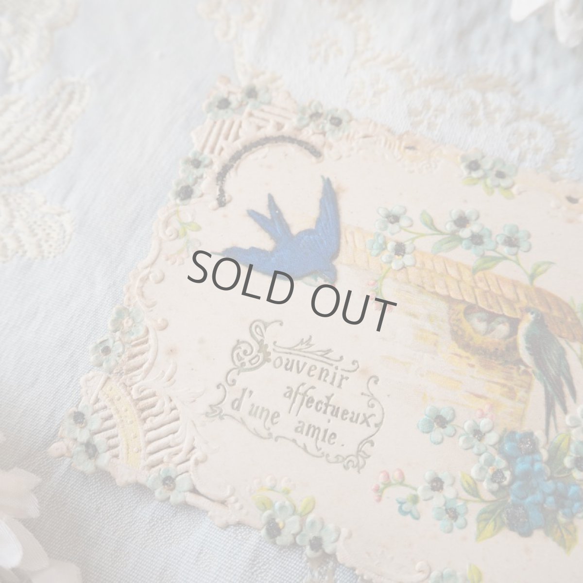 画像2: シルク飾り、忘れな草と青いツバメのカード (2)