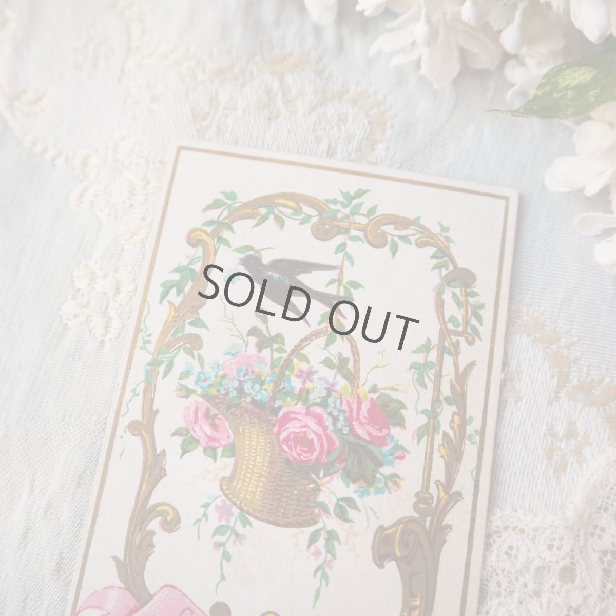 画像2: 燕と薔薇の花籠のクロモカード 1882年 (2)