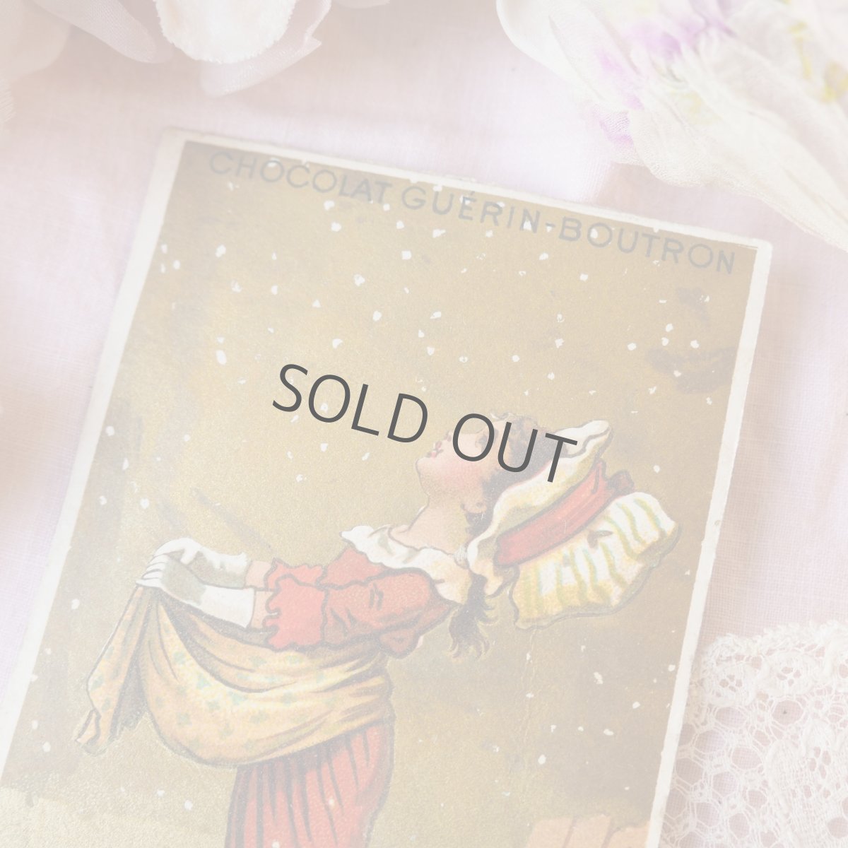 画像2: チョコレート広告付きクロモカード/エプロンで雪を集める少女 (2)