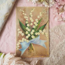 画像1: すずらんの花束のポストカード/水色のリボン (1)