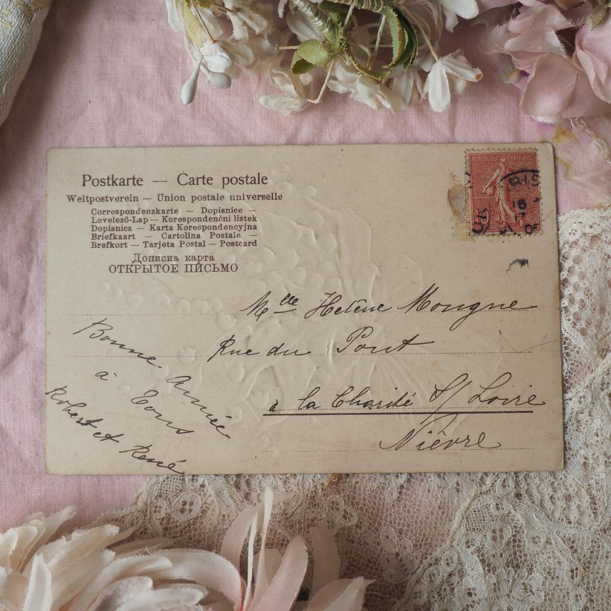 画像4: すずらんのポストカード/ピンク色リボン包み (4)