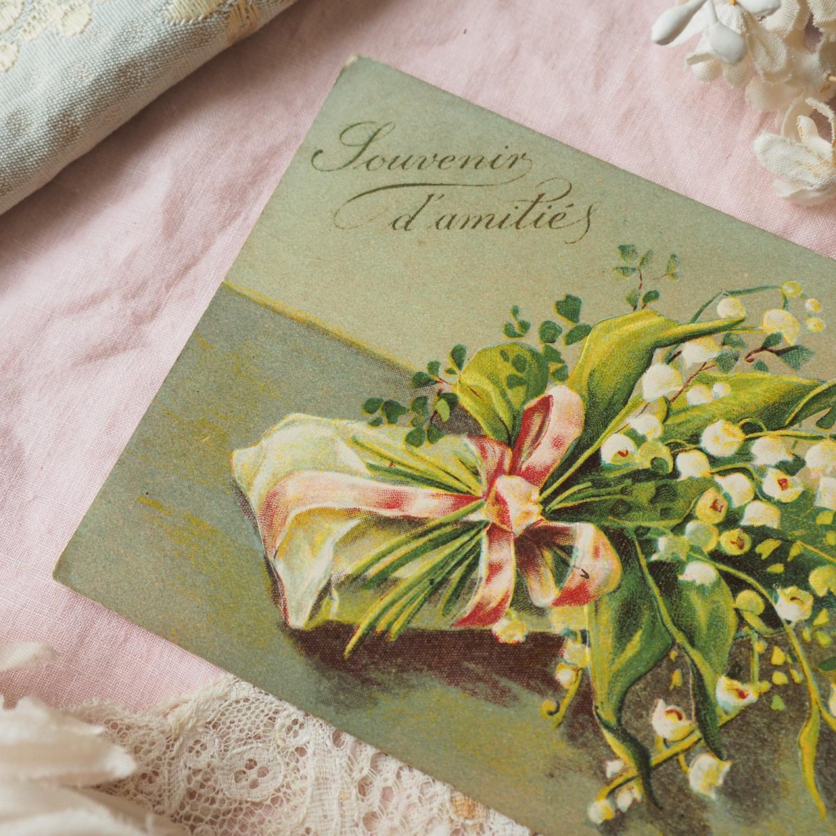 画像2: すずらんのポストカード/ピンク色リボン包み (2)