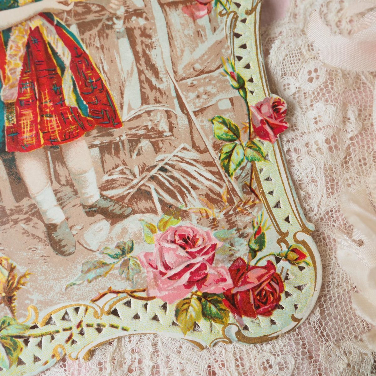 画像5: 鳥籠を持つ少女IBLED/チョコレート広告クロモカード (5)