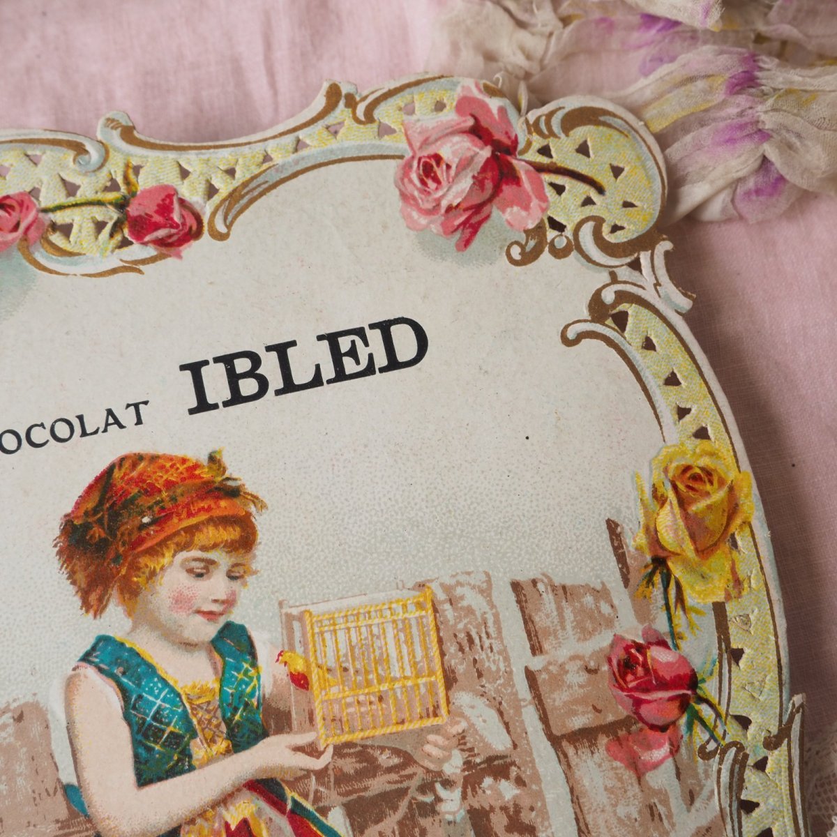 画像3: 鳥籠を持つ少女IBLED/チョコレート広告クロモカード (3)